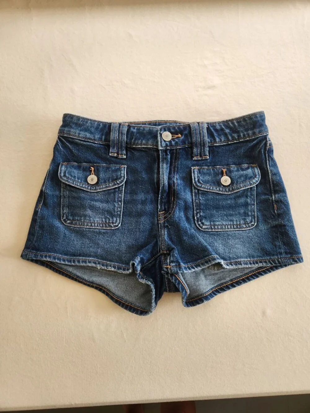 American Eagle Dark Wash Denim Low Rise Shortie Shorts 00